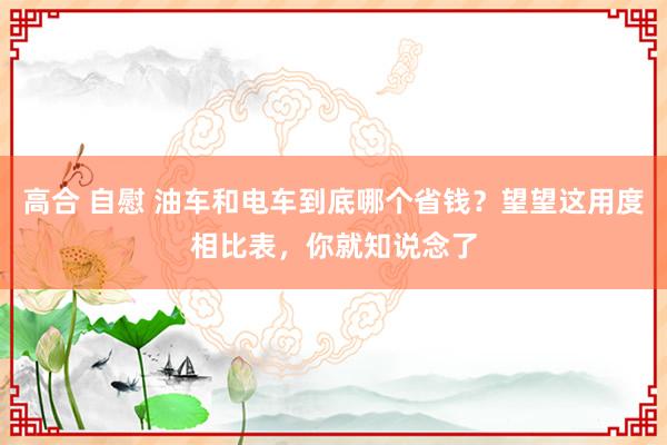 高合 自慰 油车和电车到底哪个省钱？望望这用度相比表，你就知说念了